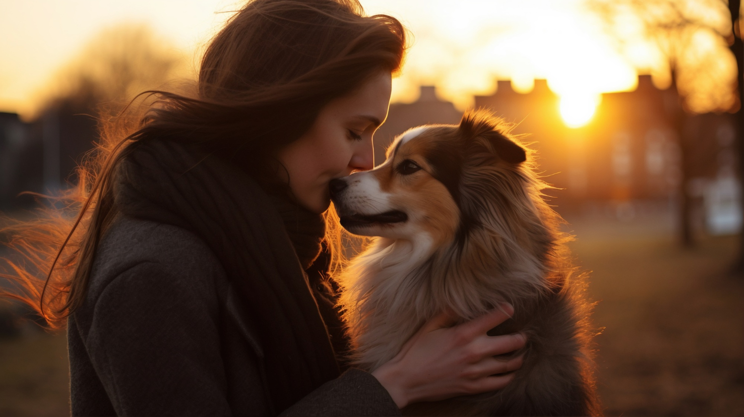 Mujer besando a su perro con certificado de apoyo emocional