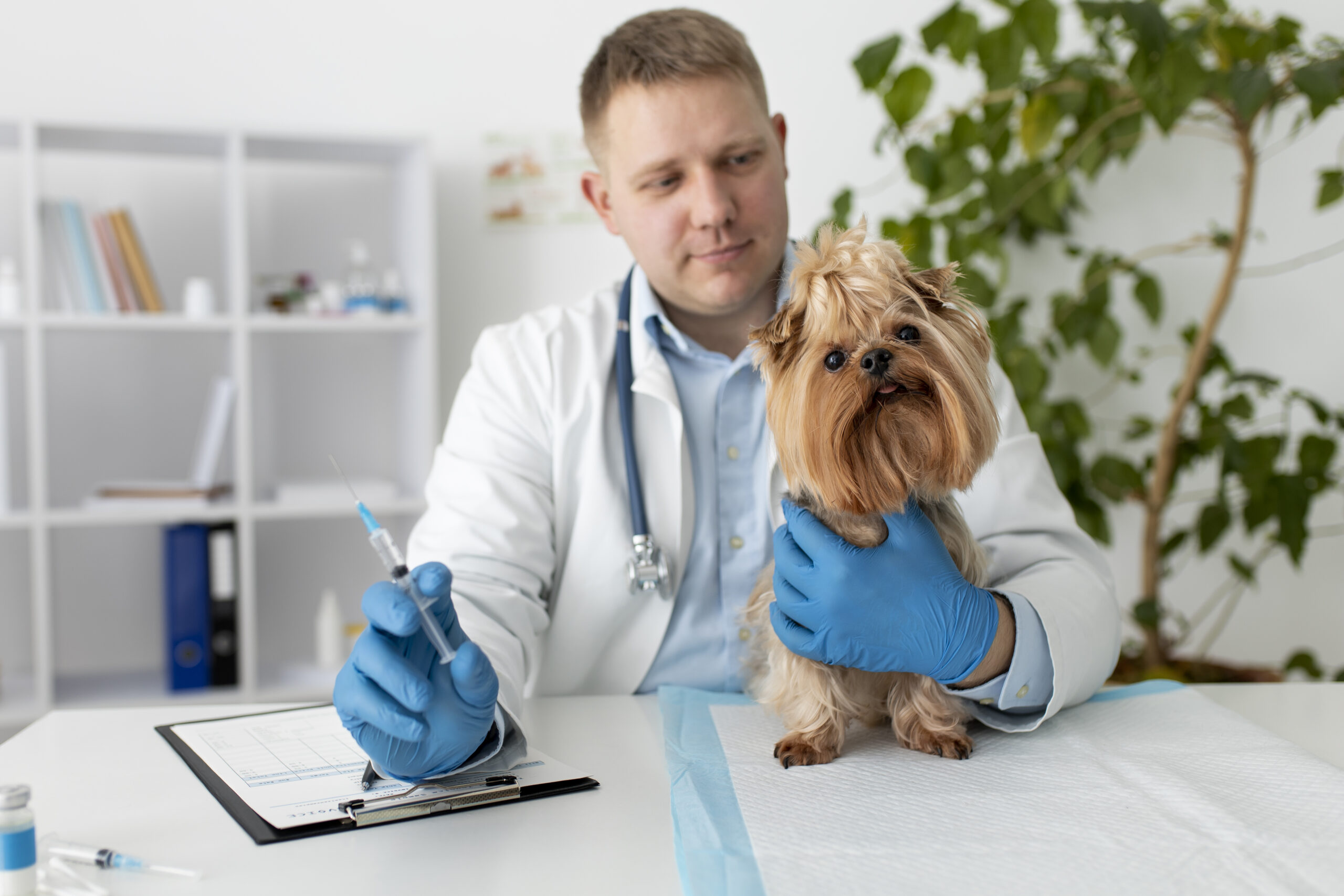 Doctor realizando examen de serología en mascotas