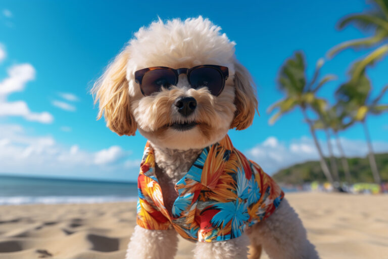Perro en la playa con requisitos para viajara méxico