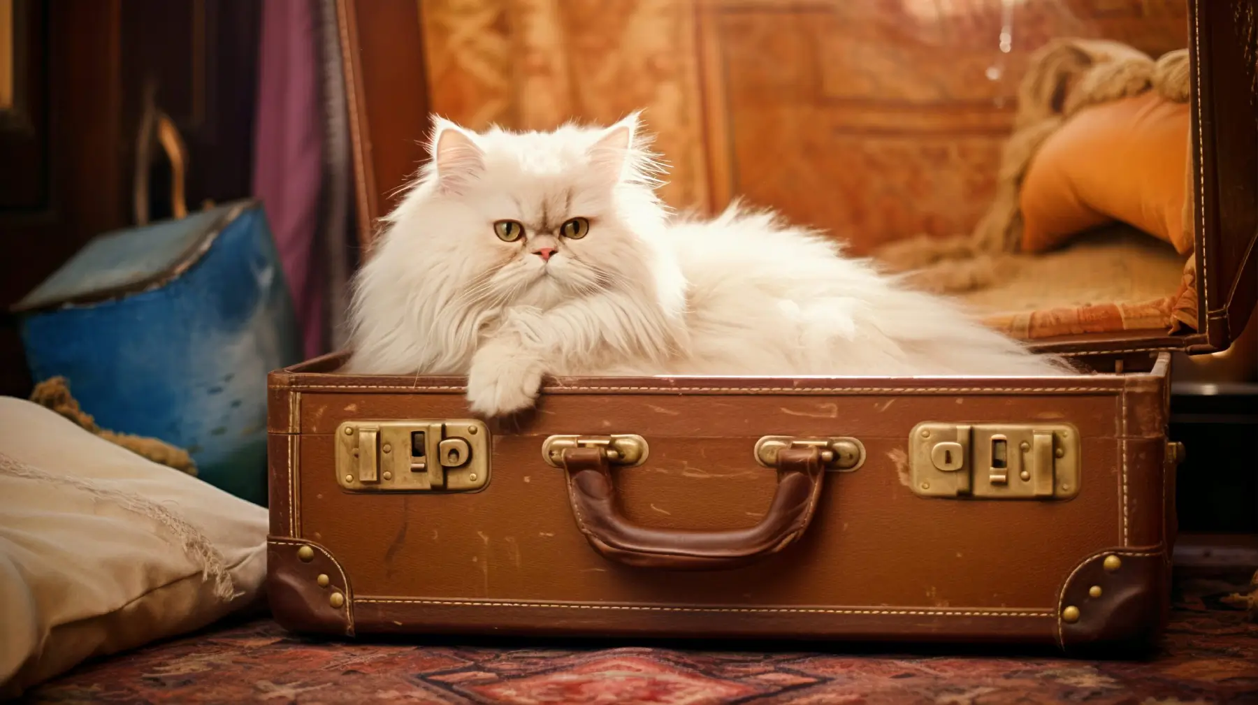 Gato preparándose para viajar en avión